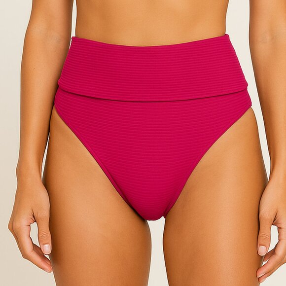 L*Space High Waist Bikini Bottom – Fuchsia Pink Ribbed–S-NWOT w/hygiene sticker - Picture 1 of 6